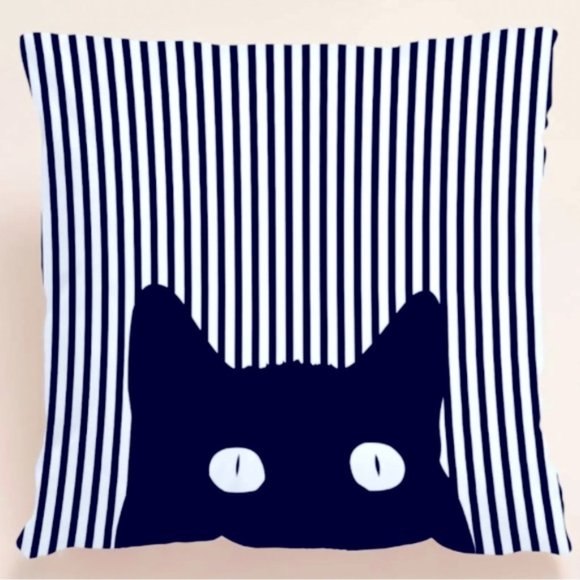 Cat Theme Pillow Cover Zippered Decorative Square Black White 17.7 in X 17.7 in - Picture 4 of 15